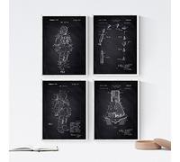 Nacnic Negro - Pack de 4 Láminas con Patentes de Astronautas. Set de Posters con inventos y Patentes Antiguas