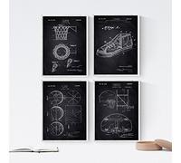 Nacnic Negro - Pack de 4 láminas con Patentes de Baloncesto. Set de Posters con inventos y Patentes Antiguas. Elije el Color Que más te guste. Impreso en Papel de 250 Gramos