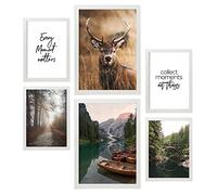 Nacnic - Pack 6 Cuadros con Láminas Fotografía Decorativa - Cuadros para Pared con Bosque Naturaleza Montaña - Decoración Hogar Moderna - A3 y A4 - Marco Blanco