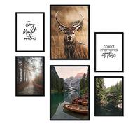 Nacnic - Pack 6 Cuadros con Láminas Fotografía Decorativa - Cuadros para Pared con Bosque, Naturaleza y Montaña - Decoración Hogar Moderna - A3 y A4 - Marco Negro