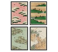 Nacnic Pack de láminas Paisaje. Pósters con ilustraciones de la revista Vintage japonesa Shin Bijutsukai. Decoración de interiores. Tamaño A3 con marco.