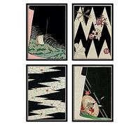 Nacnic Pack de láminas Tonos oscuros. Pósters con ilustraciones de la revista Vintage japonesa Shin Bijutsukai. Decoración de interiores. Tamaño A3 con marco.