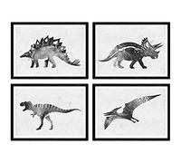 Nacnic Pack de Posters de Dinosaurios Acuarela Negro. Láminas de Dinosaurios para niños. Tamaño A4