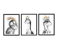 Nacnic Pack de posters de Dinosaurios coloridos plumas. Láminas de dinosaurios para niños. Tamaño A4
