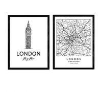 Nacnic Pack de posters de Londres - Big Ben. Láminas con monumentos de ciudades. Tamaño A4, con marco