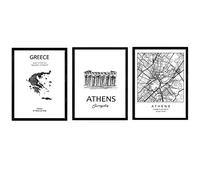 Nacnic Pack de posters de paises y monumentos. Atenas mapa de la ciudad, monumento Acropolis y mapa Grecia. Tamaño A4