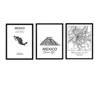Nacnic Pack de posters de paises y monumentos. Mapa ciudad de Mejico monumento Tzitzen Itza y mapa Mejico. Tamaño A4