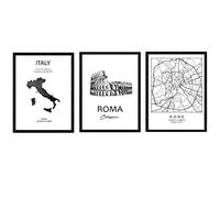 Nacnic Pack de posters de paises y monumentos. Mapa ciudad de Roma, monumento Coliseo y mapa Italia. Tamaño A4