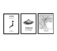 Nacnic Pack de posters de paises y monumentos. Mapa cuidad Tokio, monumento monte Fuji y mapa Japon. Tamaño A4