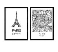 Nacnic Pack de posters de Paris - Torre Eiffel. Láminas con monumentos de ciudades. Tamaño A4, con marco