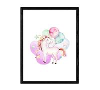 Nacnic Poster con ilustración de animal. Lámina con imágenes infantiles de animales. unicornio y globos. Tamaño A3 sin marco
