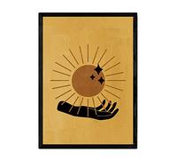 Nacnic Poster con imágenes místicas, con imágenes de Soles y Lunas. Lámina en Tonos Marrones con Dibujos de misticismo, esoterismo, y paganismo. Cuadro de exposición 'Místico 11'. Tamaño A3