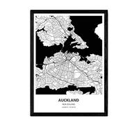 Nacnic Poster con mapa de Auckland - Nueva Zelanda. Láminas de ciudades de Australia con mares y ríos en color negro. Tamaño A3 con marco