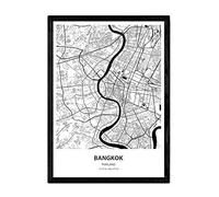 Nacnic Poster con Mapa de Bangkok - Tailandia. Láminas de Ciudades de Asia con Mares y ríos en Color Negro. Tamaño A3