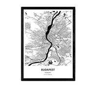 Nacnic Poster con mapa de Budapest - Hungria. Láminas de ciudades de Europa con mares y ríos en color negro. Tamaño A3 con marco
