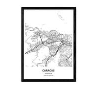 Nacnic Poster con mapa de Caracas - Venezuela. Láminas de ciudades de Latinoamérica con mares y ríos en color negro. Tamaño A4 con marco
