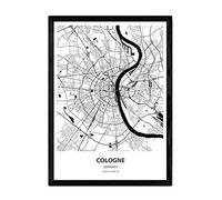Nacnic Poster con Mapa de Cologne - Alemania. Láminas de Ciudades de Alemania con Mares y ríos en Color Negro. Tamaño A4