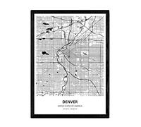 Nacnic Poster con mapa de Denver - USA. Láminas de ciudades de Estados Unidos con mares y ríos en color negro. Tamaño A3