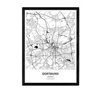 Nacnic Poster con Mapa de Dortmund - Alemania. Láminas de Ciudades de Alemania con Mares y ríos en Color Negro. Tamaño A3 con Marco