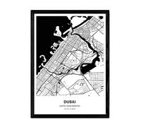 Nacnic Poster con Mapa de Dubai - Emiratos Arabes Unidos. Láminas de Ciudades de Oriente Medio con Mares y ríos en Color Negro. Tamaño A3