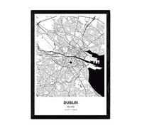 Nacnic Poster con mapa de Dublin - Irlanda. Láminas de ciudades de Europa con mares y ríos en color negro. Tamaño A3