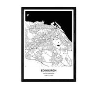 Nacnic Poster con Mapa de Edinburgh - Reino Unido. Láminas de Ciudades de Reino Unido con Mares y ríos en Color Negro. Tamaño A3