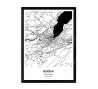 Nacnic Poster con mapa de Geneva - Suiza. Láminas de ciudades de Europa con mares y ríos en color negro. Tamaño A3