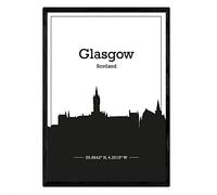 Nacnic Poster con Mapa de Glasgow - Escocia. Láminas con Skyline de Ciudades de Europa con Sombra Negra. Tamaño A3