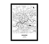 Nacnic Poster con Mapa de Krakow - Polonia. Láminas de Ciudades de Europa con Mares y ríos en Color Negro. Tamaño A3