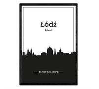Nacnic Poster con Mapa de Lodz - Polonia. Láminas con Skyline de Ciudades de Europa con Sombra Negra. Tamaño A4