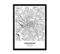 Nacnic Poster con Mapa de Manchester - Reino Unido. Láminas de Ciudades de Reino Unido con Mares y ríos en Color Negro. Tamaño A3