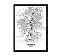 Nacnic Poster con mapa de Medellin - Colombia. Láminas de ciudades de Latinoamérica con mares y ríos en color negro. Tamaño A3 con marco