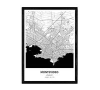 Nacnic Poster con mapa de Montevideo - Canada. Láminas de ciudades de Estados Unidos con mares y ríos en color negro. Tamaño A3