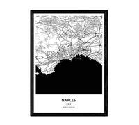 Nacnic Poster con Mapa de Naples - Italia. Láminas de Ciudades de Italia con Mares y ríos en Color Negro. Tamaño A4