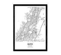 Nacnic Poster con mapa de Quito - Ecuador. Láminas de ciudades de Latinoamérica con mares y ríos en color negro. Tamaño A4 con marco