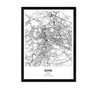 Nacnic Poster con mapa de Rome - Italia. Láminas de ciudades de Italia con mares y ríos en color negro. Tamaño A4 con marco