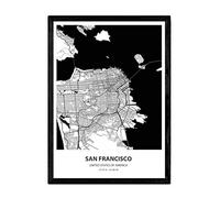 Nacnic Poster con mapa de San Francisco - USA. Láminas de ciudades de Estados Unidos con mares y ríos en color negro. Tamaño A4