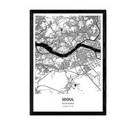 Nacnic Poster con Mapa de Seoul - Corea del Sur. Láminas de Ciudades de Asia con Mares y ríos en Color Negro. Tamaño A3 con Marco