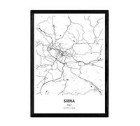 Nacnic Poster con Mapa de Siena - Italia. Láminas de Ciudades de Italia con Mares y ríos en Color Negro. Tamaño A4