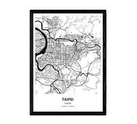 Nacnic Poster con Mapa de Taipei - Taiwan. Láminas de Ciudades de Asia con Mares y ríos en Color Negro. Tamaño A3 con Marco