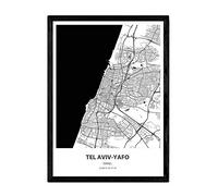 Nacnic Poster con Mapa de Tel Aviv Yafo - Israel. Láminas de Ciudades de Oriente Medio con Mares y ríos en Color Negro. Tamaño A3