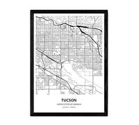 Nacnic Poster con Mapa de Tucson - USA. Láminas de Ciudades de Estados Unidos con Mares y ríos en Color Negro. Tamaño A3
