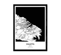 Nacnic Poster con Mapa de Valletta - Malta. Láminas de Ciudades de Europa con Mares y ríos en Color Negro. Tamaño A3