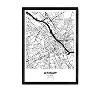 Nacnic Poster con mapa de Warsaw - Polonia. Láminas de ciudades de Europa con mares y ríos en color negro. Tamaño A3 con marco