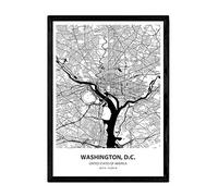 Nacnic Poster con mapa de Washington D.C - USA. Láminas de ciudades de Estados Unidos con mares y ríos en color negro. Tamaño A3