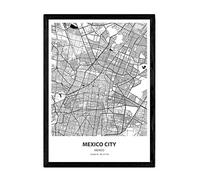 Nacnic Poster con marco con mapa de Mexico City - Mexico. Láminas de ciudades de Latinoamérica con mares y ríos en color negro. Tamaño A4 Con marco