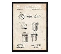 Nacnic Poster con patente de Chapa de botella. Lámina con diseño de patente antigua en tamaño A3 y con fondo vintage