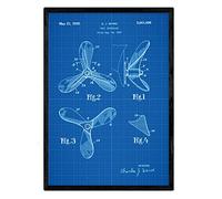 Nacnic Poster con patente de Helice de barco. Lámina con diseño de patente antigua en tamaño A3 y con fondo azul