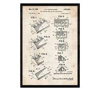 Nacnic Poster con patente de Lego. Lámina con diseño de patente antigua en tamaño A3 y con fondo vintage
