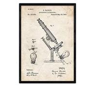 Nacnic Poster con patente de Microscopio con luz. Lámina con diseño de patente antigua en tamaño A3 y con fondo vintage
